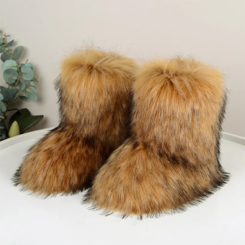 2024 Neue Frauen Mode Herbst und Winter warm warm dicke Sohle mit mittleren Kalfstiefeln Haarstiefel Shibuya Fashion Lotus Schwa