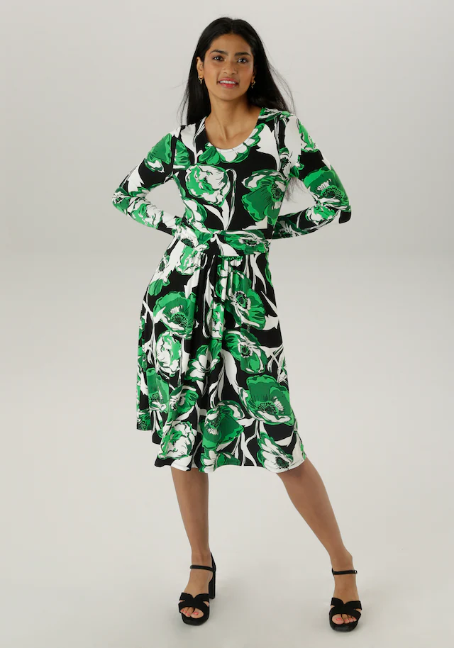Aniston SELECTED Jerseykleid, mit floralem Druck und gerafftem Taillenbund - NEUE KOLLEKTION