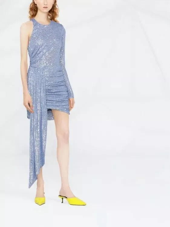   Elisabetta Franchi  Asymmetric Sequinned Dress Blue