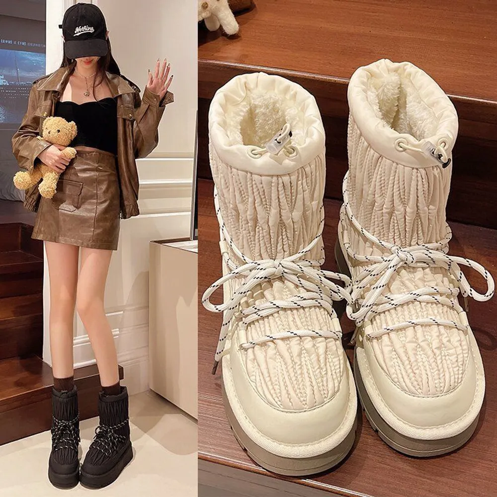 Gefalteter dicker Boden Schnee Frauen Winter neuer Samt verdickte warme Nylongürtel Nordost Ski Boots Designer Schneestiefel Fre