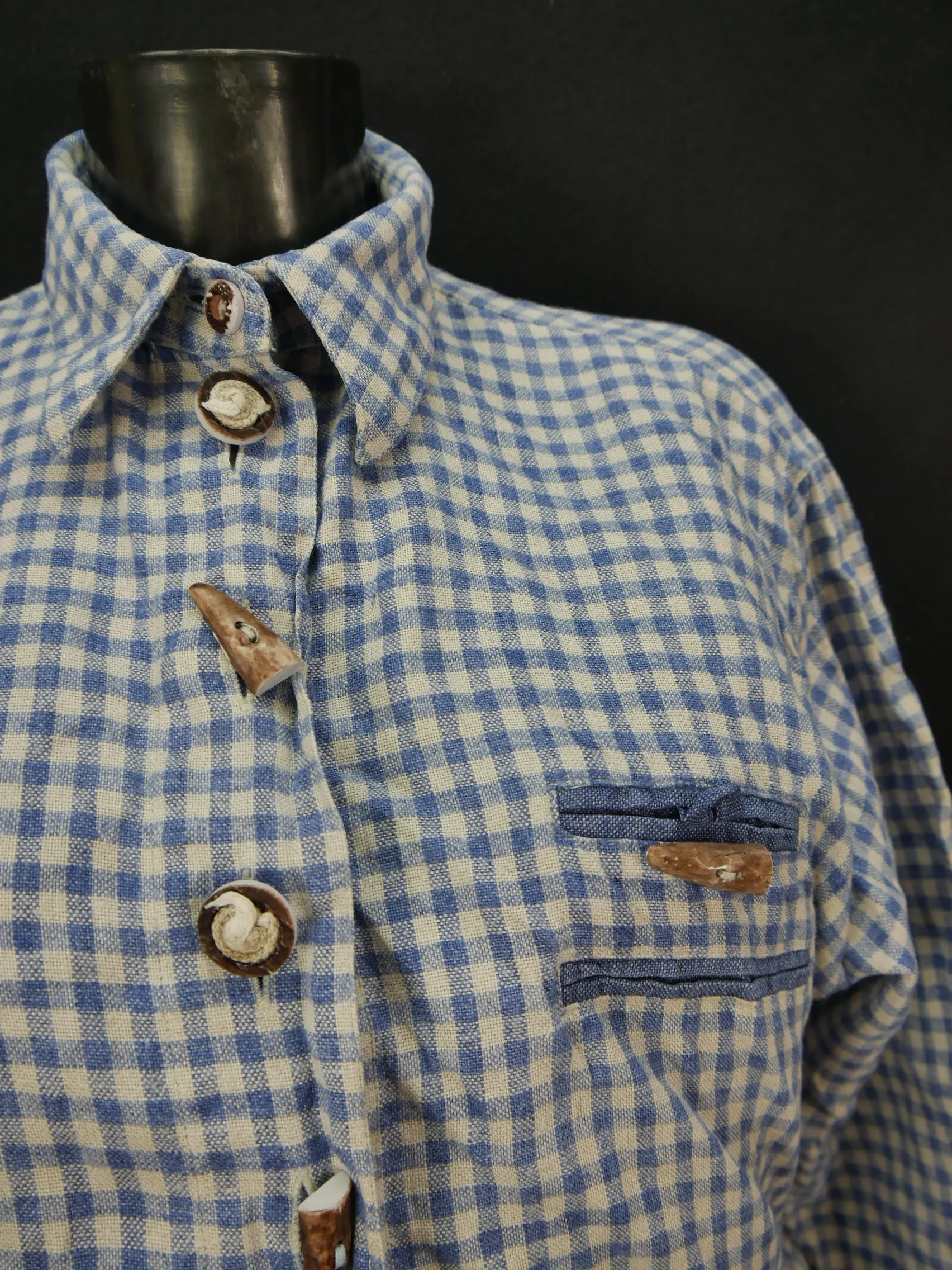 Gr.40 Trachtenbluse Bluse Country Line weiß blau leichtes Leinen TB2542