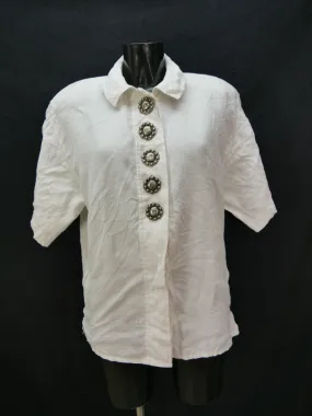 Gr.40 Trachtenbluse Bluse creme Leinen Lodenfrey mit großen Knöpfen TB5574