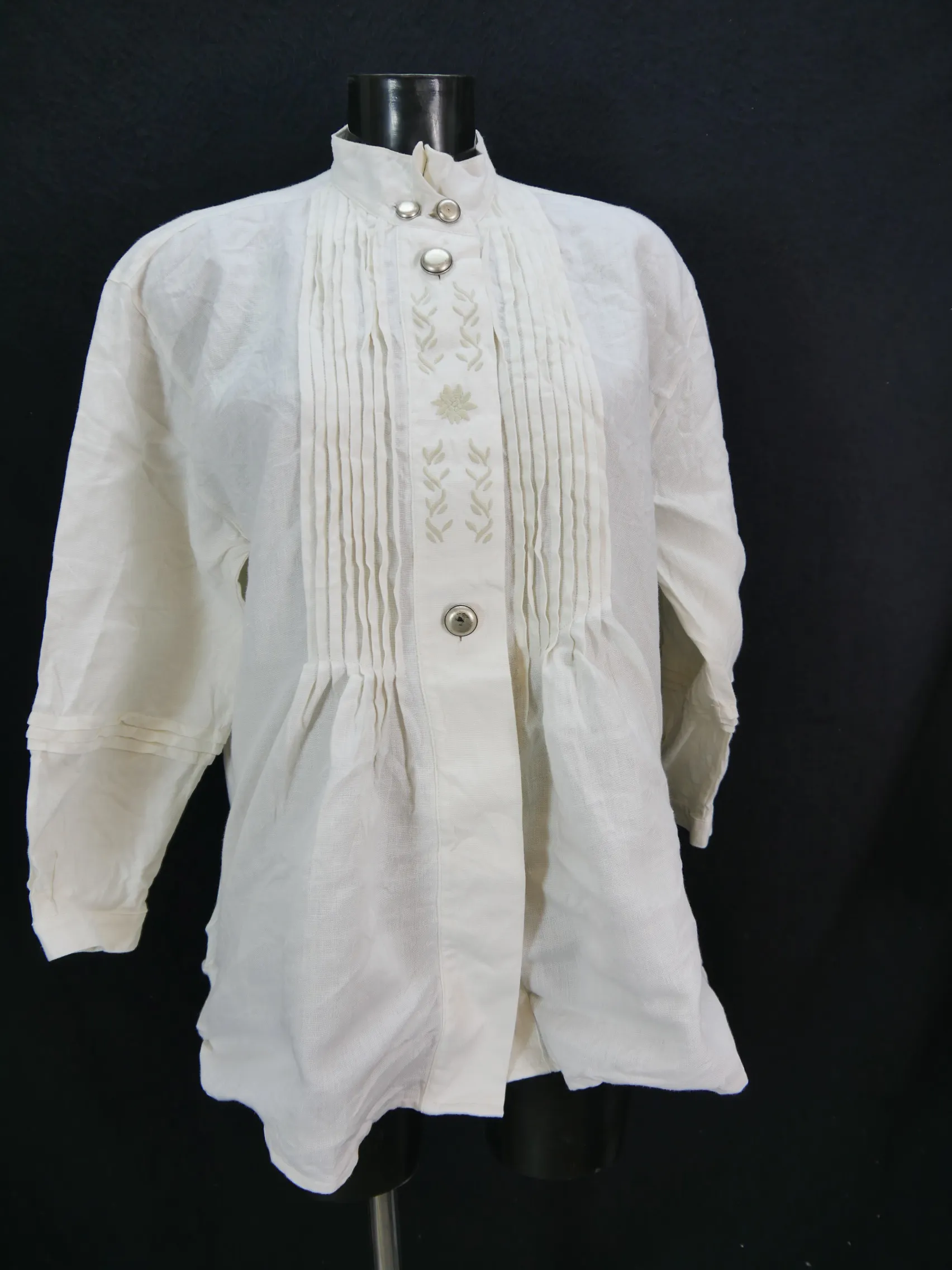 Gr.44 Trachtenbluse creme Bluse Distler Leinen mit Stickerei TB5970