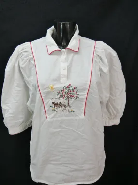 Gr.44 Trachtenbluse weiß Bluse Burgi Baumwolle mit Stickerei und Borte TB6461