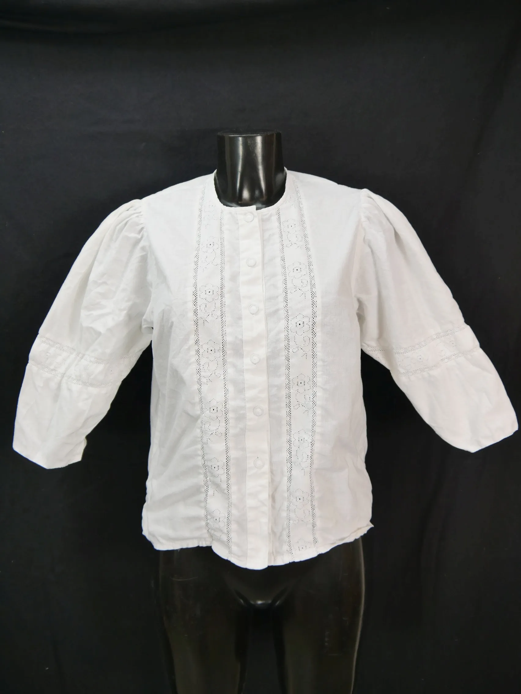 Gr.46 Trachtenbluse weiß Bluse Baumwolle mit Spitze TB6670
