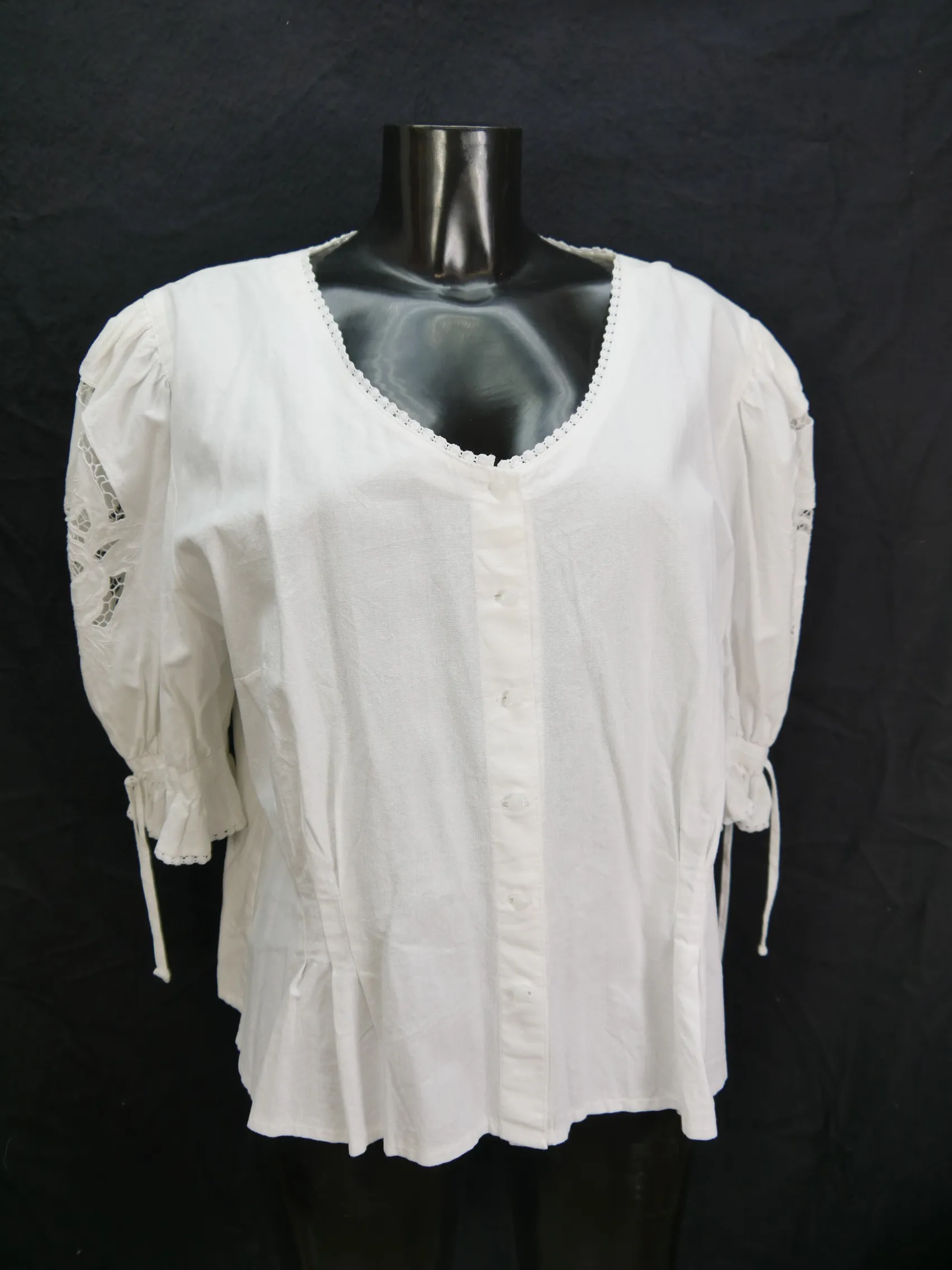 Gr.50 Trachtenbluse Bluse weiß Baumwolle mit Spitze TB5600