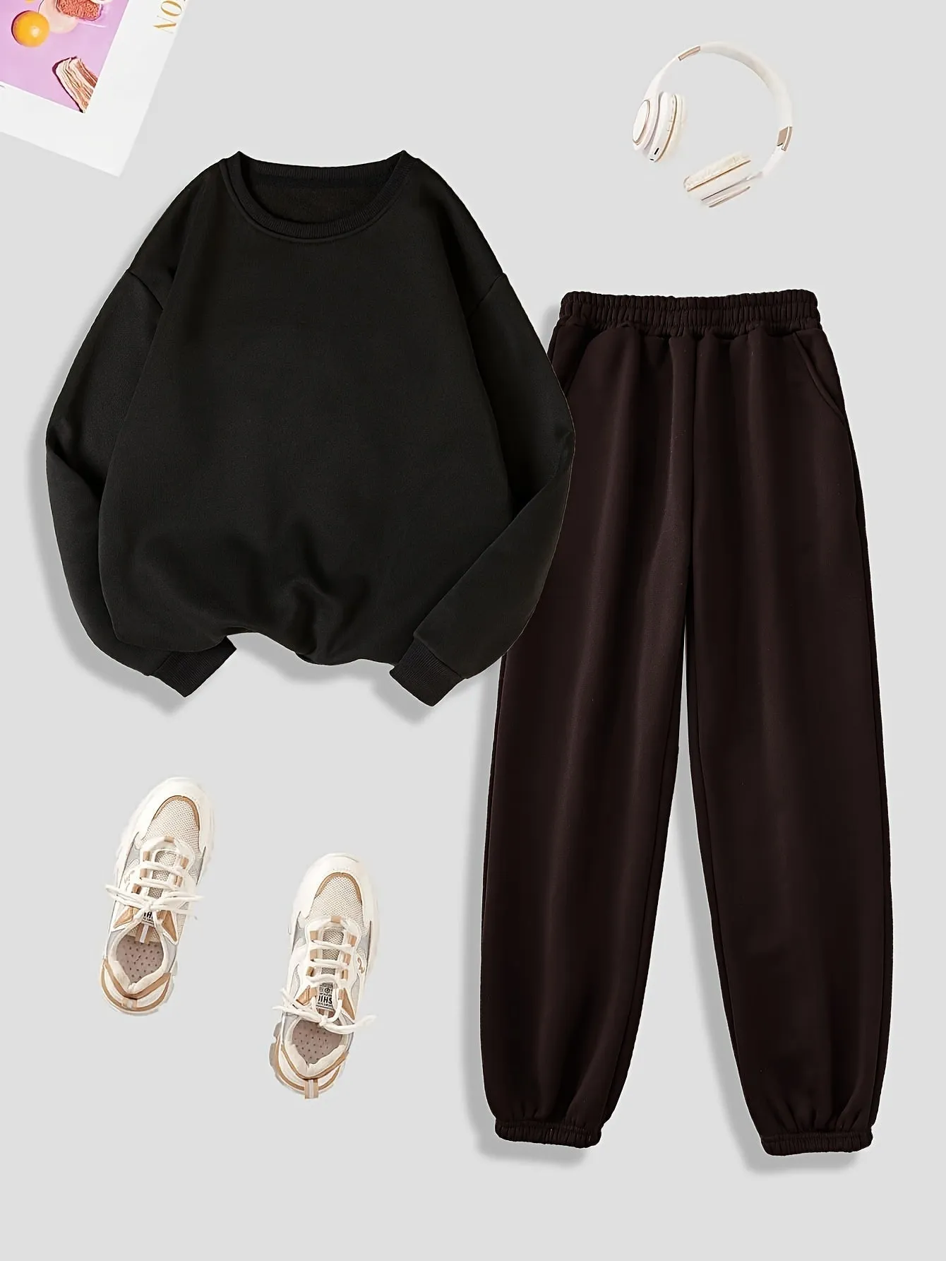 Heidi-Mode | Plüschgefütterter Langarmpullover & Jogginganzug Set - Ideal für Herbst/Winter