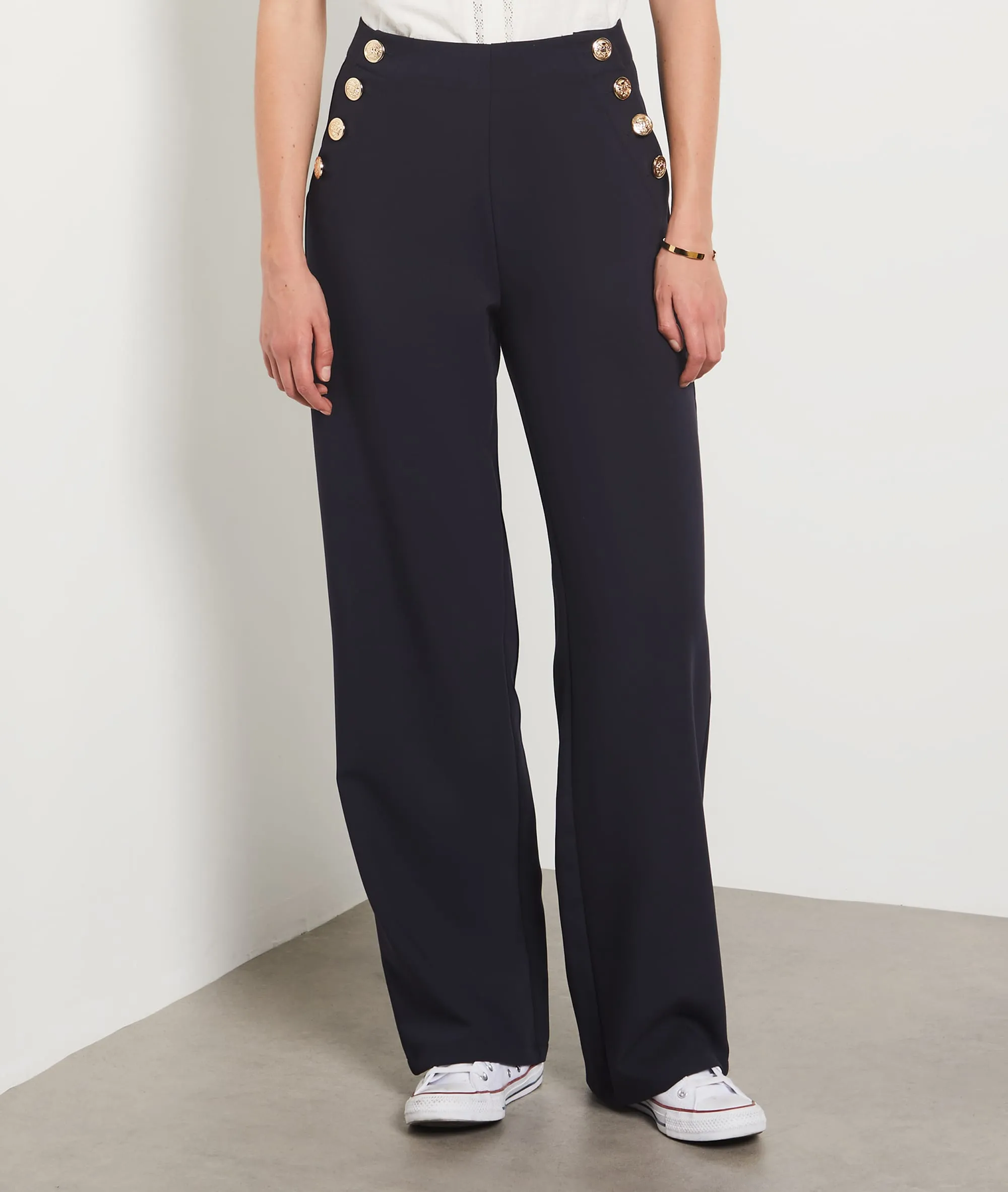 Hose mit weitem Schnitt und Knopfdetails POLYESTER