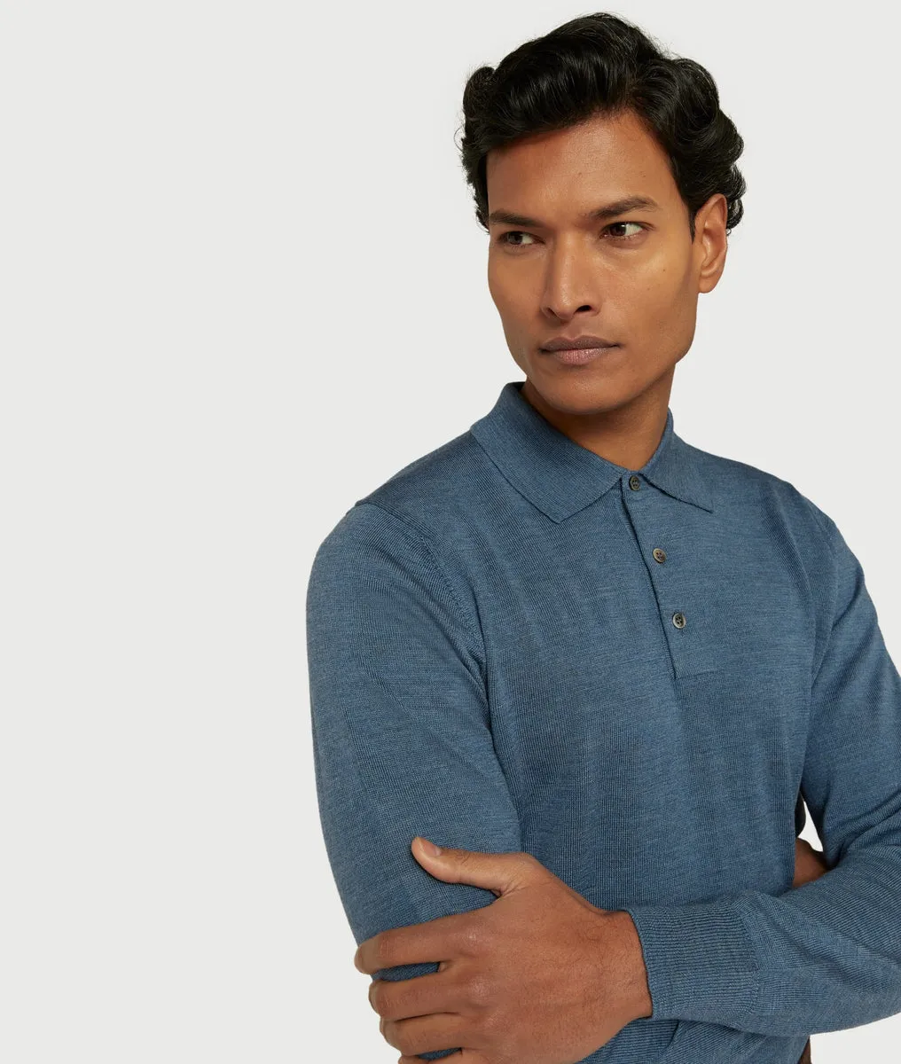 Long Sleeve Polo in Extrafine Merino Wool