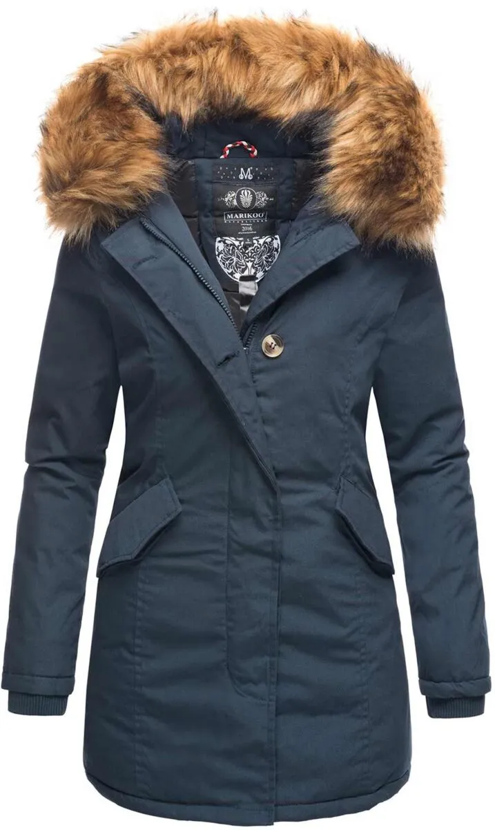 Marikoo Karmaa-Princess ladies parka winter jacket with fur collar Navy-Gr.M