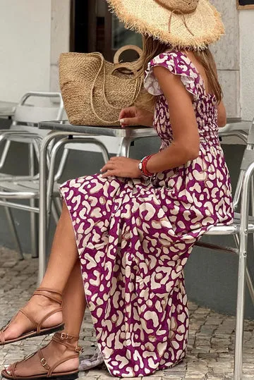 Maxikleid mit Rüschen und gesmokter Taille