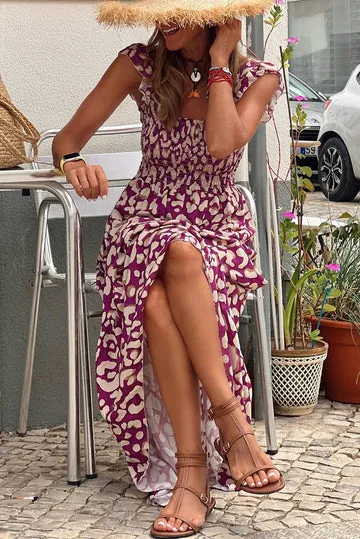 Maxikleid mit Rüschen und gesmokter Taille