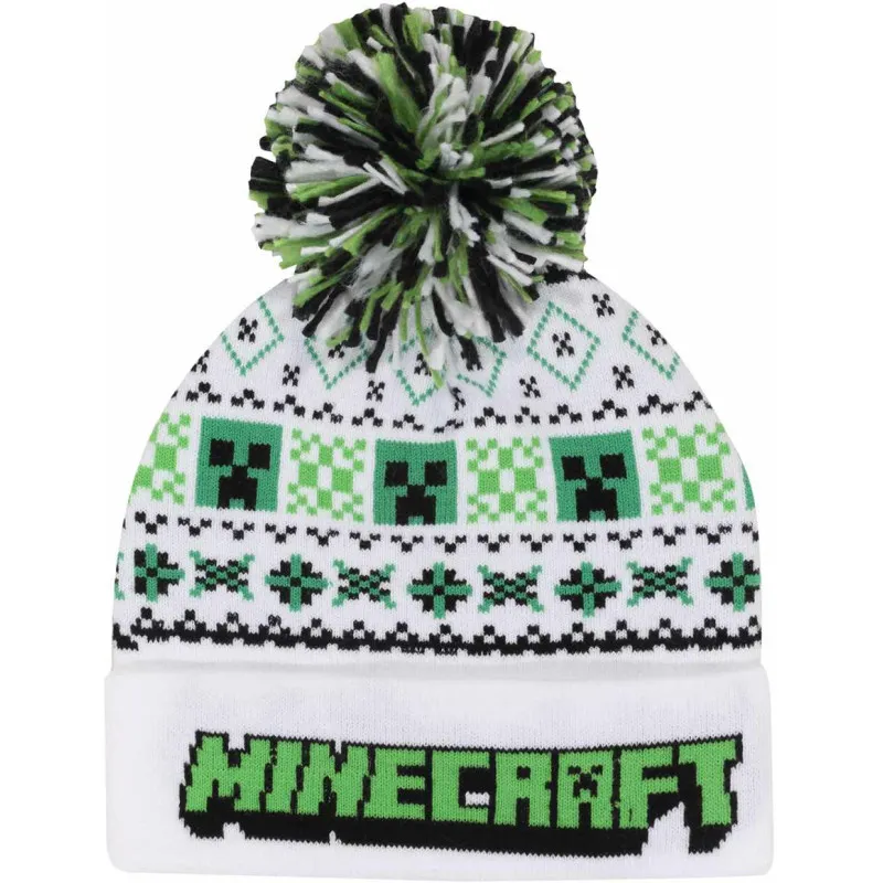 Minecraft Weiße Ski Bommelmütze – Wintermütze für Fans