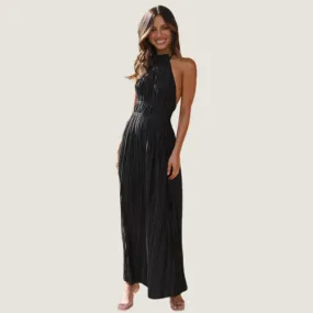 Plissiertes Maxikleid mit Neckholder und Schleife hinten