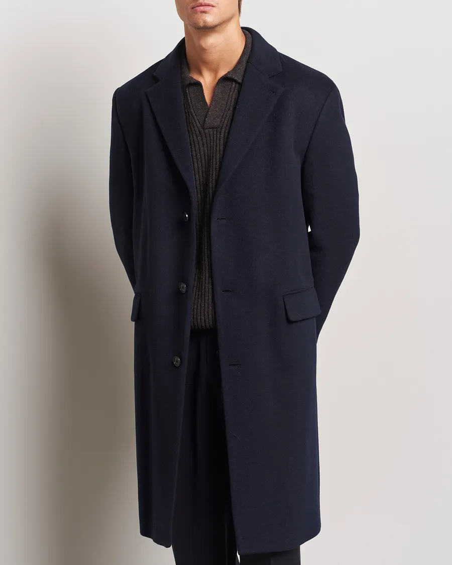 Relaxed Wool Crombie Coat Navy