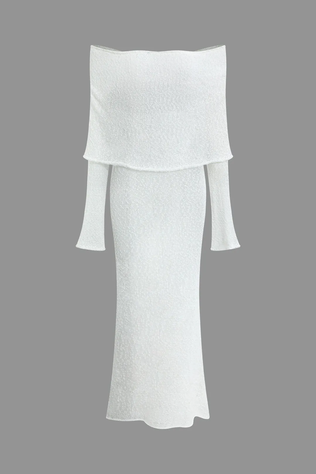 Schulterfreies gestricktes Maxikleid