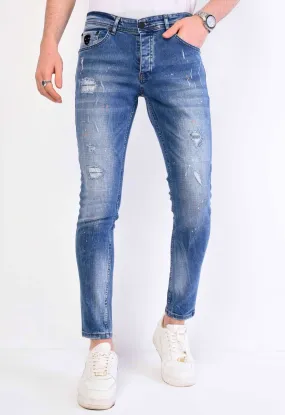 Slim Fit Hose Mit Farbspritzern - 1063 - Blau