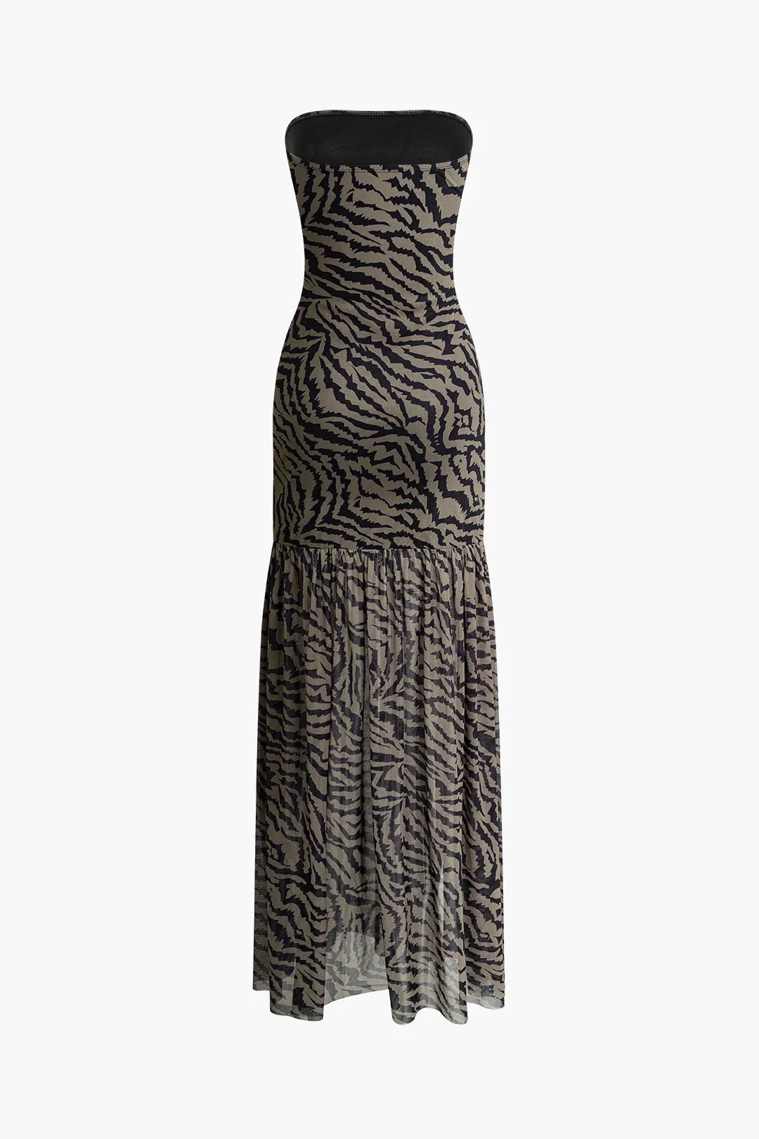 Trägerloses Maxikleid mit Tigermuster